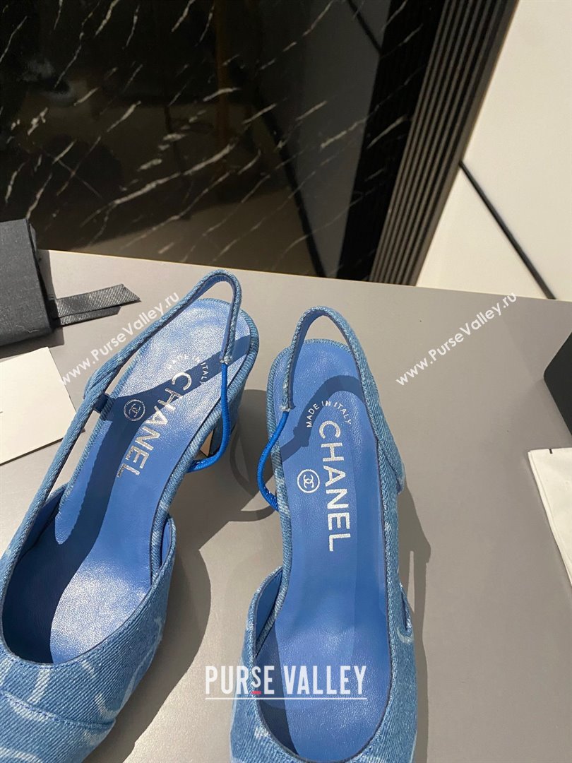 Chanel Heel 6.5cm Slingbacks G31318 Print Denim Dark Blue 2023 (modeng-23103117)
