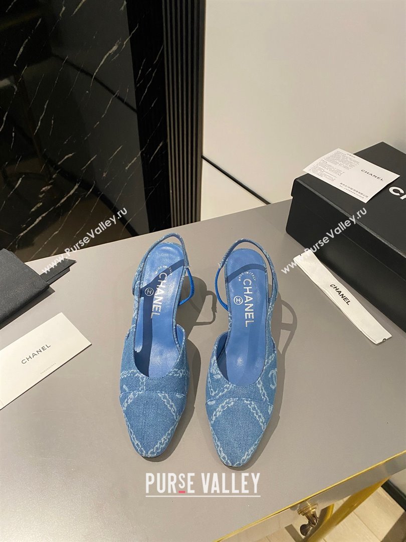 Chanel Heel 6.5cm Slingbacks G31318 Print Denim Light Blue 2023 (modeng-23103118)