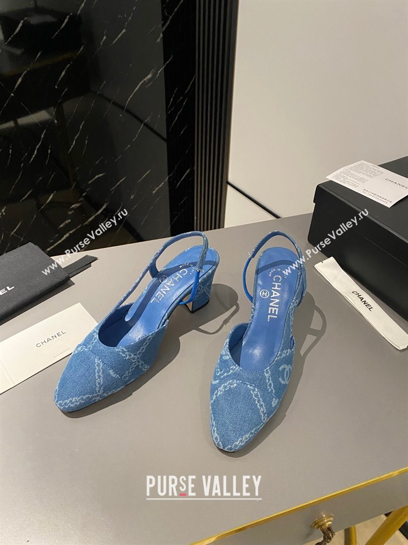 Chanel Heel 6.5cm Slingbacks G31318 Print Denim Light Blue 2023 (modeng-23103118)
