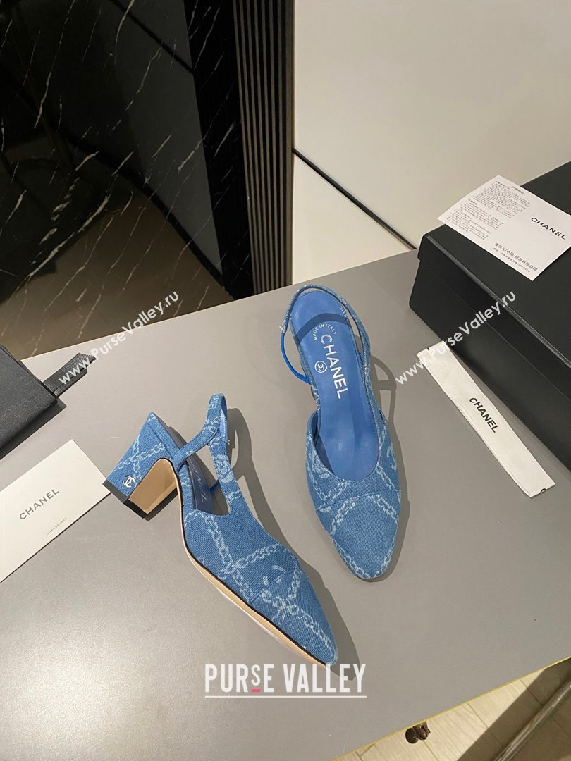 Chanel Heel 6.5cm Slingbacks G31318 Print Denim Light Blue 2023 (modeng-23103118)
