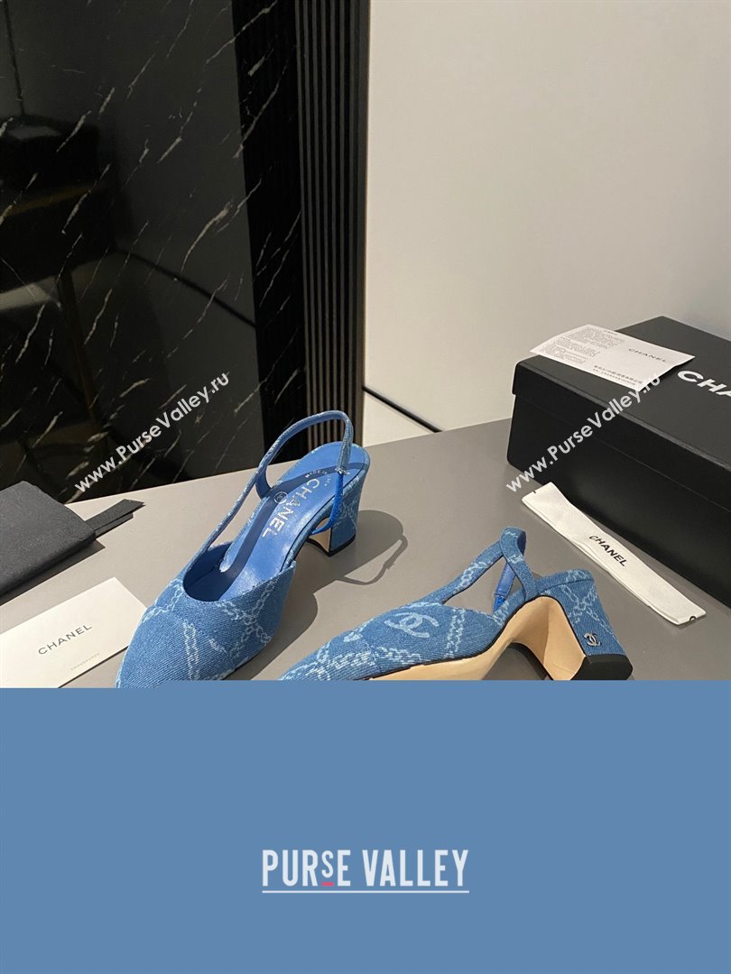 Chanel Heel 6.5cm Slingbacks G31318 Print Denim Light Blue 2023 (modeng-23103118)