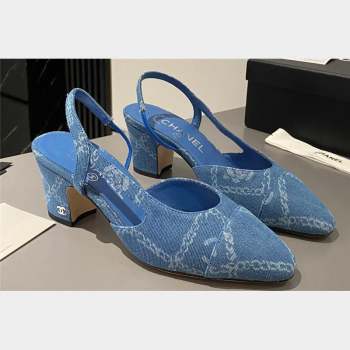 Chanel Heel 6.5cm Slingbacks G31318 Print Denim Light Blue 2023 (modeng-23103118)