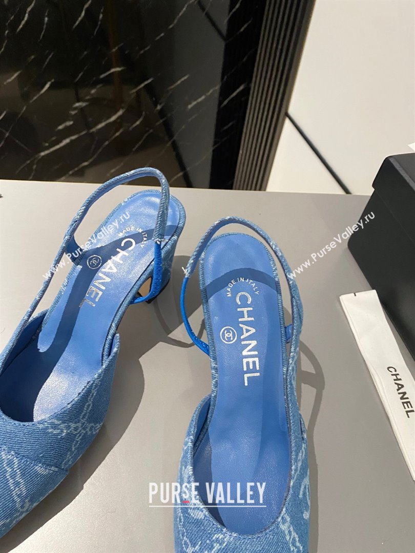 Chanel Heel 6.5cm Slingbacks G31318 Print Denim Light Blue 2023 (modeng-23103118)