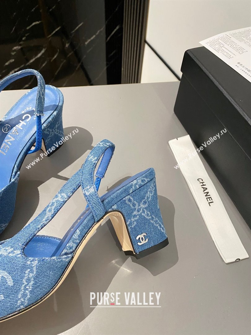 Chanel Heel 6.5cm Slingbacks G31318 Print Denim Light Blue 2023 (modeng-23103118)