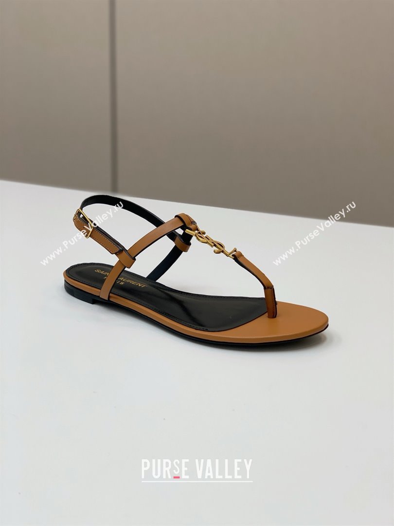 Saint Laurent cassandra sandals in vegetable-tanned leather MARRON GOLD 2024 (KAOLA-240320-02)