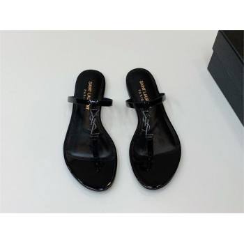 Saint Laurent cassandra slides in patent leather BLACK 2024 (KAOLA-240320-01)