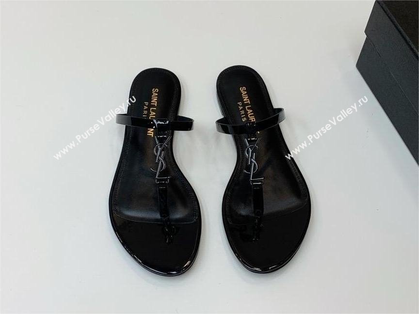 Saint Laurent cassandra slides in patent leather BLACK 2024 (KAOLA-240320-01)