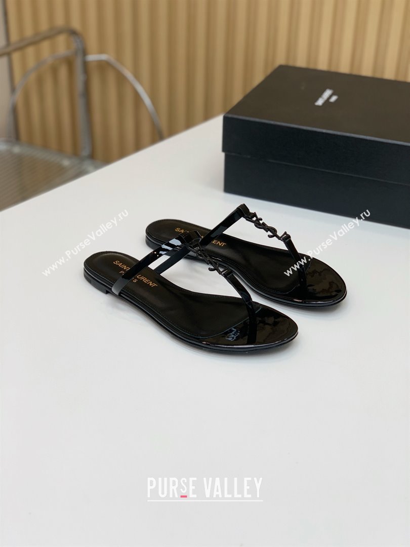 Saint Laurent cassandra slides in patent leather BLACK 2024 (KAOLA-240320-01)