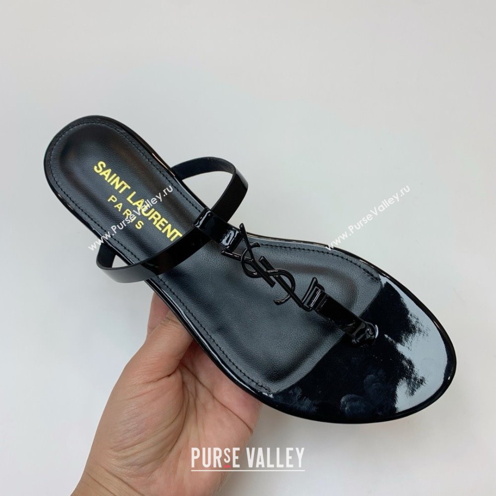 Saint Laurent cassandra slides in patent leather BLACK 2024 (KAOLA-240320-01)