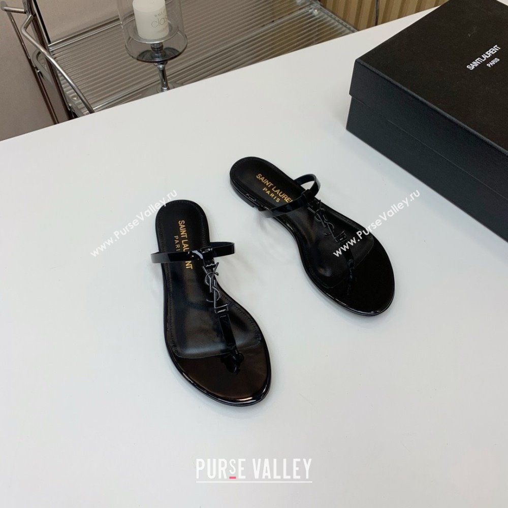 Saint Laurent cassandra slides in patent leather BLACK 2024 (KAOLA-240320-01)