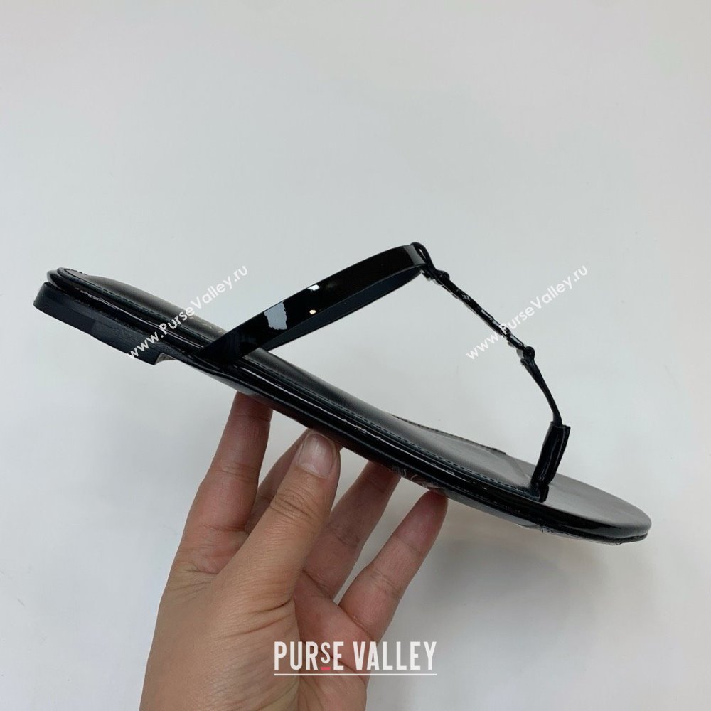 Saint Laurent cassandra slides in patent leather BLACK 2024 (KAOLA-240320-01)