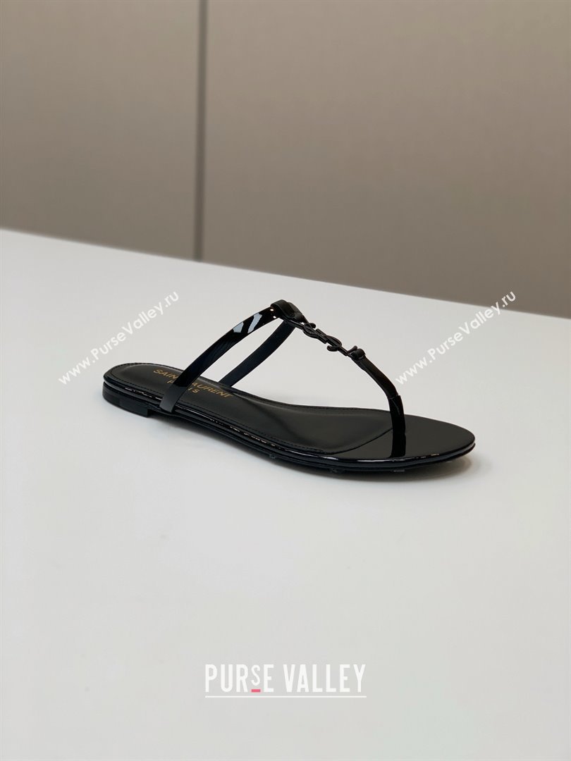 Saint Laurent cassandra slides in patent leather BLACK 2024 (KAOLA-240320-01)