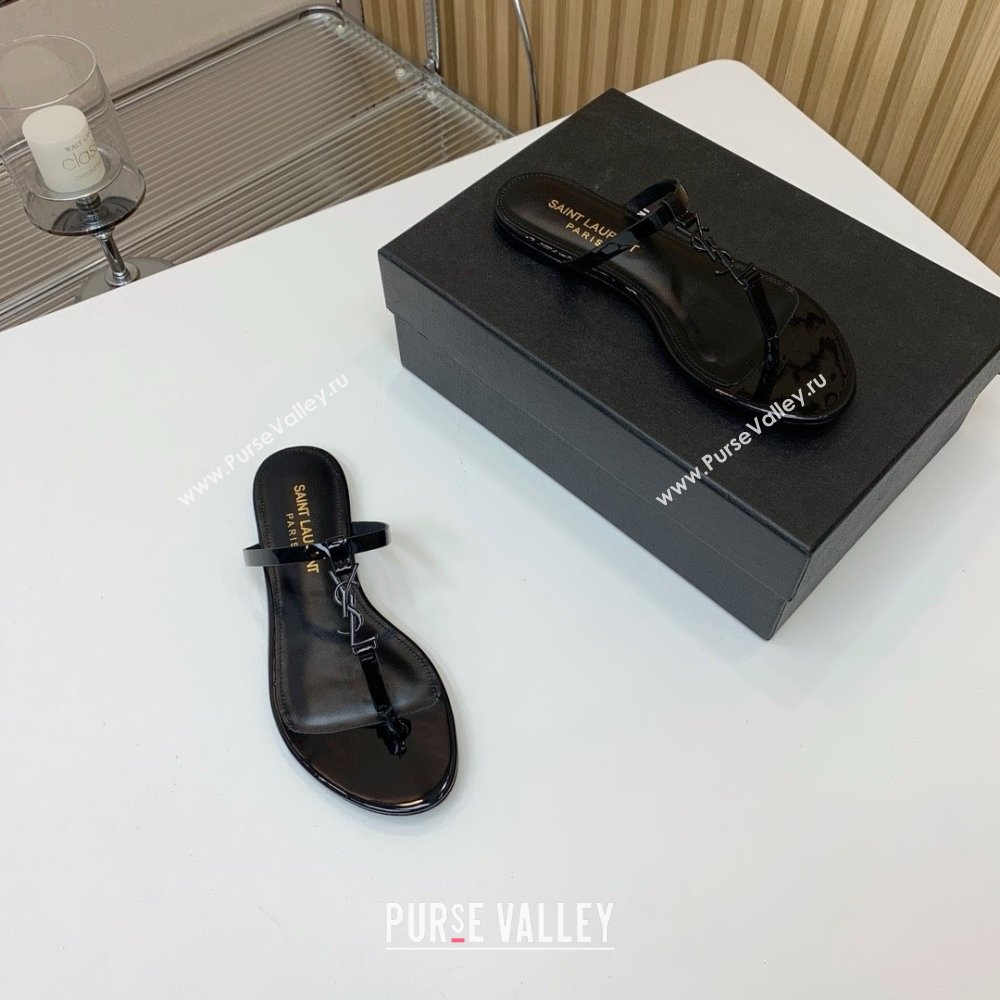 Saint Laurent cassandra slides in patent leather BLACK 2024 (KAOLA-240320-01)