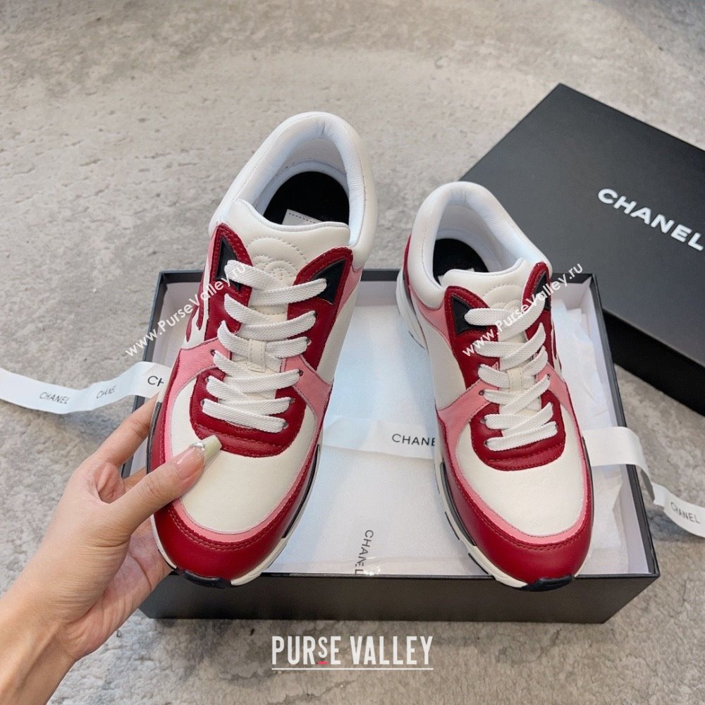 chanel Light Burgundy, White & Pink Calfskin sneakers G45333 2023 (ssxy-231013-08)