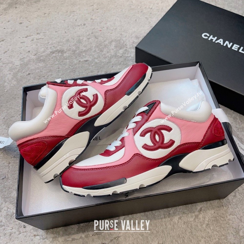 chanel Light Burgundy, White & Pink Calfskin sneakers G45333 2023 (ssxy-231013-08)