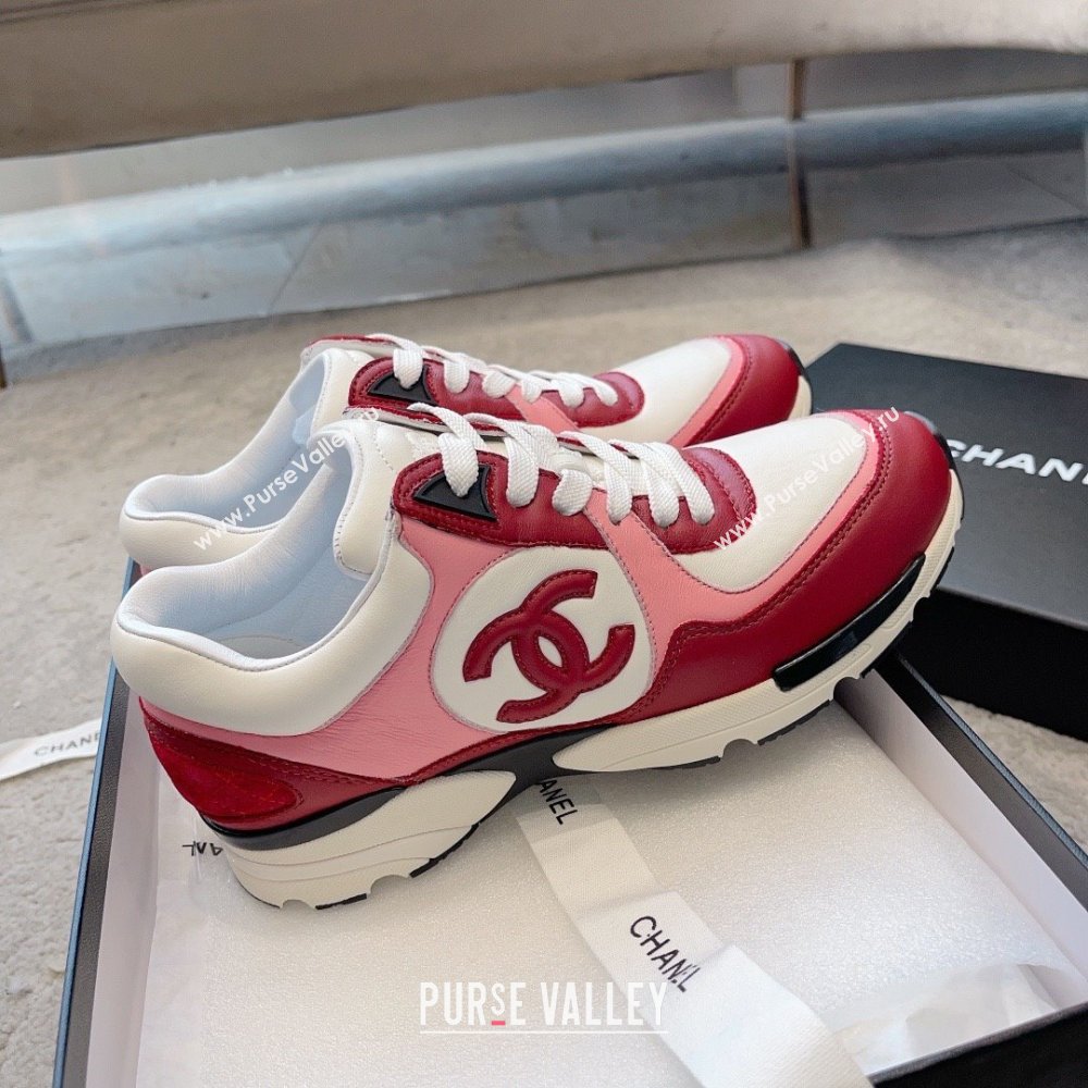 chanel Light Burgundy, White & Pink Calfskin sneakers G45333 2023 (ssxy-231013-08)