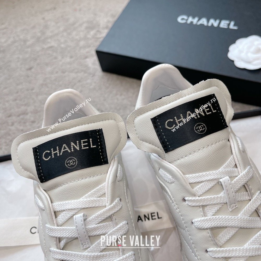 chanel white Calfskin & Suede Calfskin sneakers G45335 2023 (ssxy-231013-03)