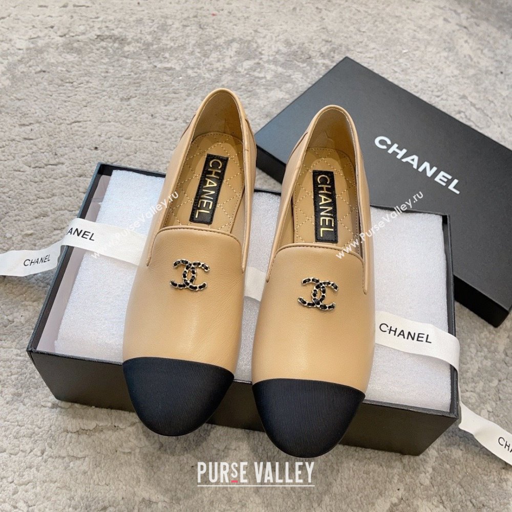 chanel Lambskin & Grosgrain apricot & Black Moccasins G45276 2023 (ssxy-231013-06)