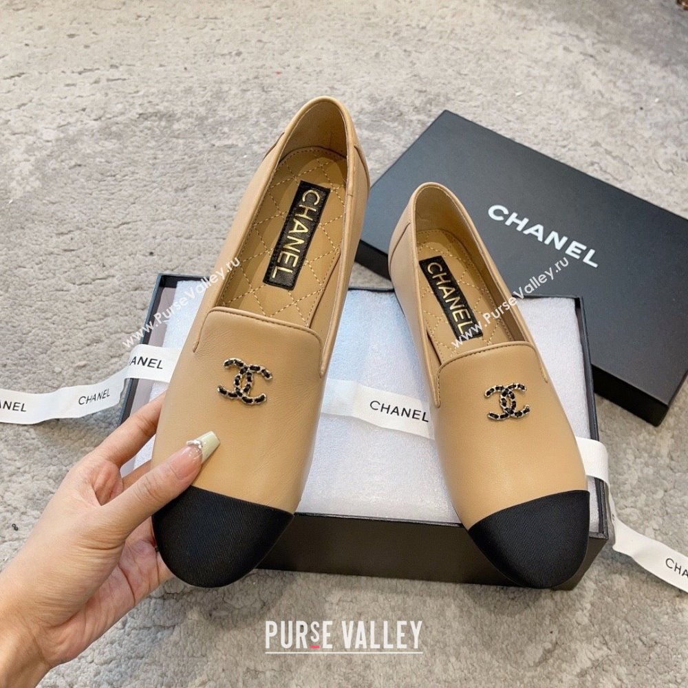 chanel Lambskin & Grosgrain apricot & Black Moccasins G45276 2023 (ssxy-231013-06)