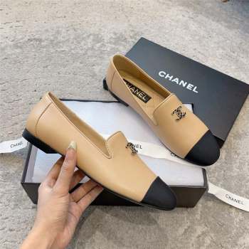 chanel Lambskin & Grosgrain apricot & Black Moccasins G45276 2023 (ssxy-231013-06)