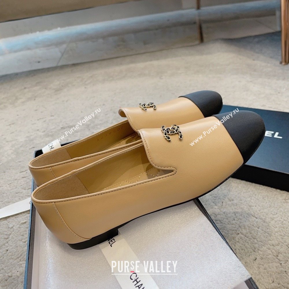 chanel Lambskin & Grosgrain apricot & Black Moccasins G45276 2023 (ssxy-231013-06)