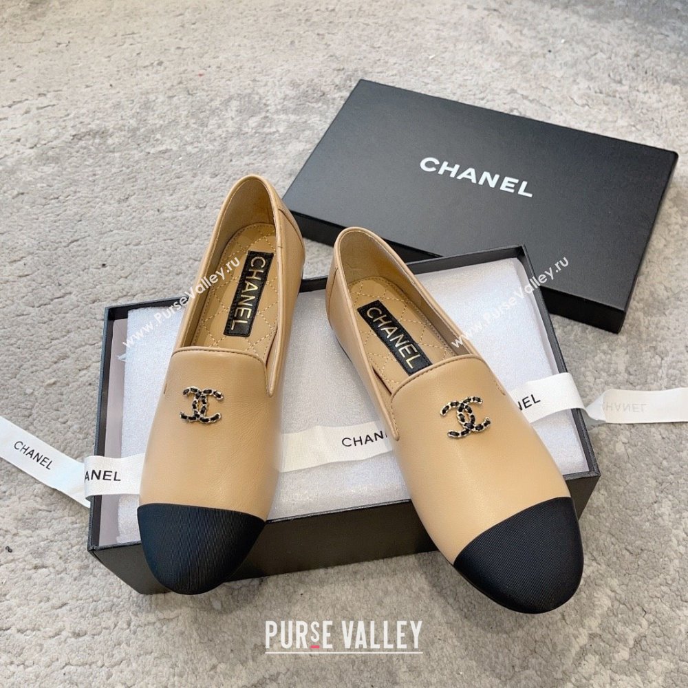 chanel Lambskin & Grosgrain apricot & Black Moccasins G45276 2023 (ssxy-231013-06)