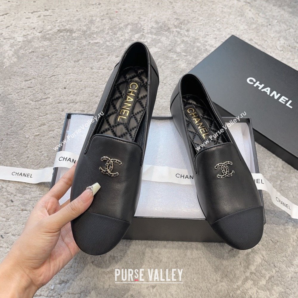 chanel Lambskin & Grosgrain Black Moccasins G45276 2023 (ssxy-231013-07)