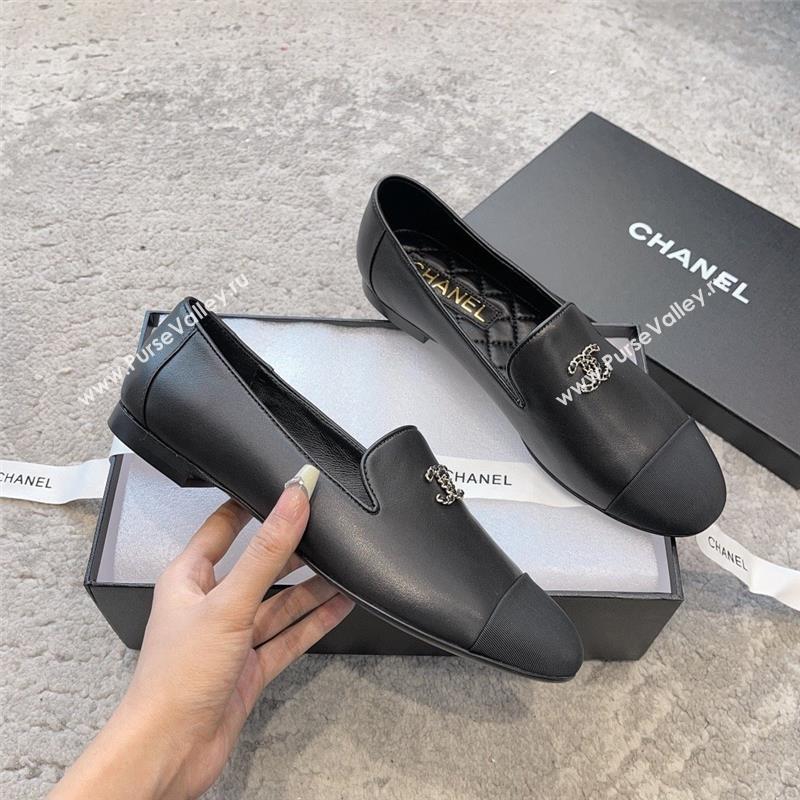 chanel Lambskin & Grosgrain Black Moccasins G45276 2023 (ssxy-231013-07)