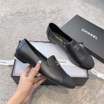 chanel Lambskin & Grosgrain Black Moccasins G45276 2023 (ssxy-231013-07)