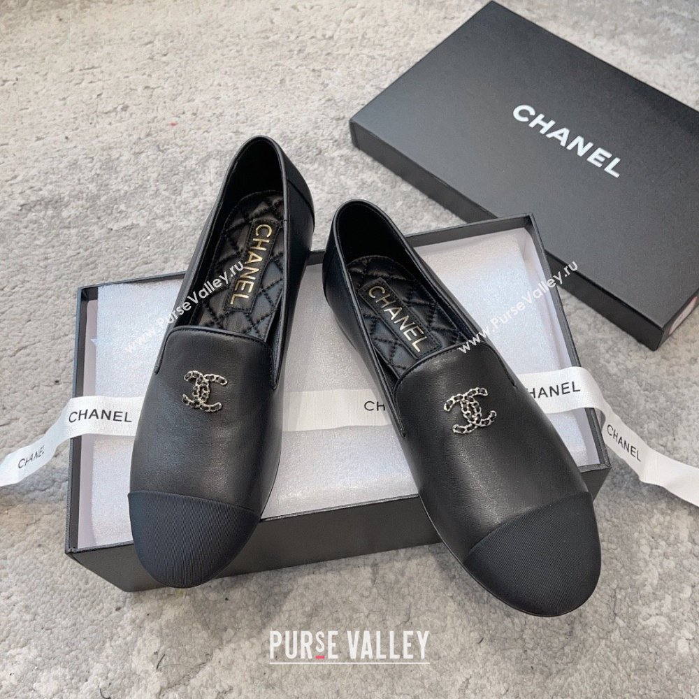 chanel Lambskin & Grosgrain Black Moccasins G45276 2023 (ssxy-231013-07)