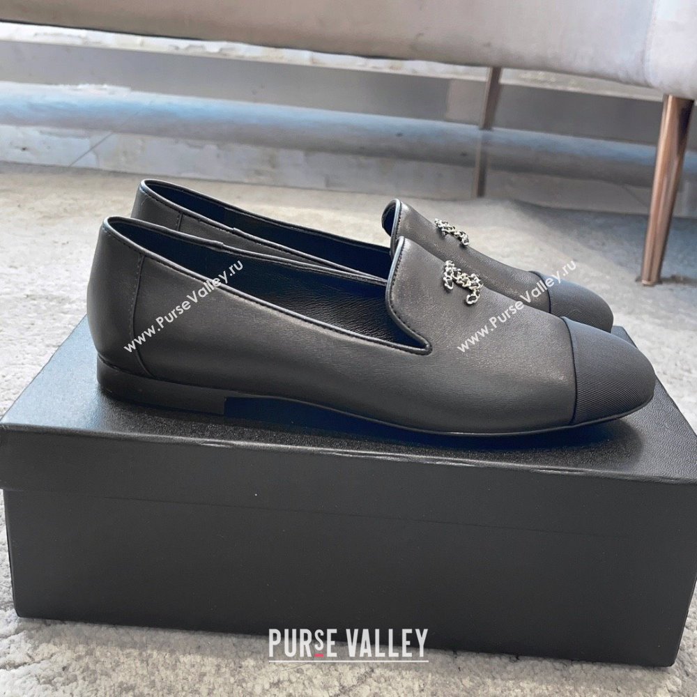 chanel Lambskin & Grosgrain Black Moccasins G45276 2023 (ssxy-231013-07)