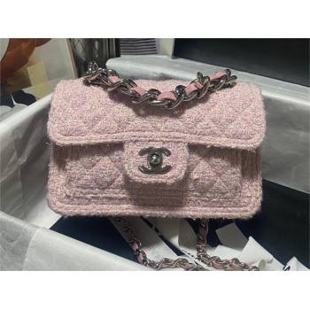 Chanel Tweed Silver-Tone Metal Pink Light Beige Mini Flap Bag AS4051 2023 (JIYUAN-231215-05)