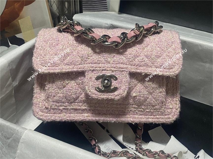Chanel Tweed Silver-Tone Metal Pink Light Beige Mini Flap Bag AS4051 2023 (JIYUAN-231215-05)
