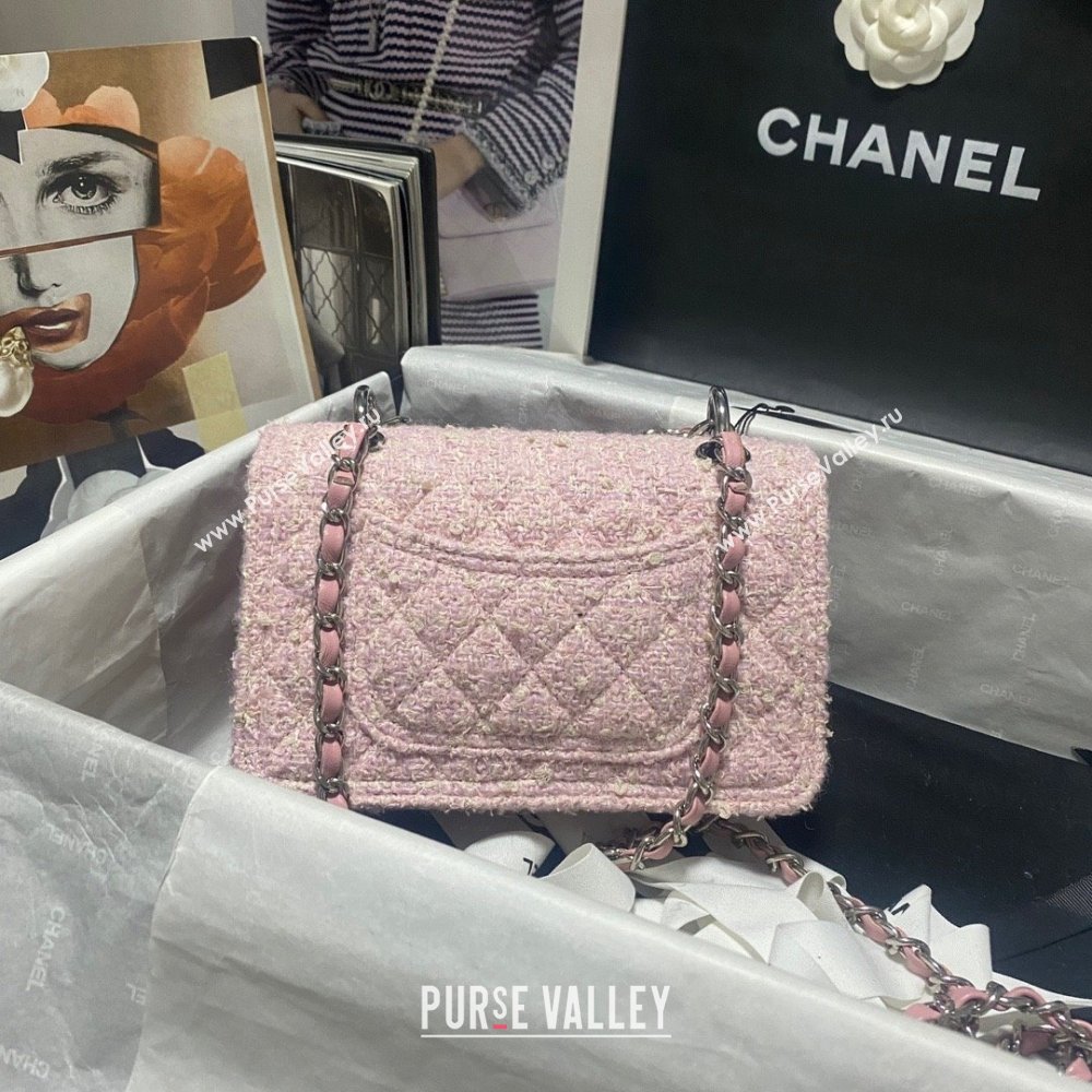 Chanel Tweed Silver-Tone Metal Pink Light Beige Mini Flap Bag AS4051 2023 (JIYUAN-231215-05)