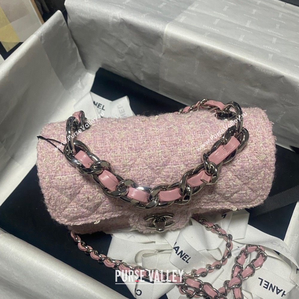Chanel Tweed Silver-Tone Metal Pink Light Beige Mini Flap Bag AS4051 2023 (JIYUAN-231215-05)