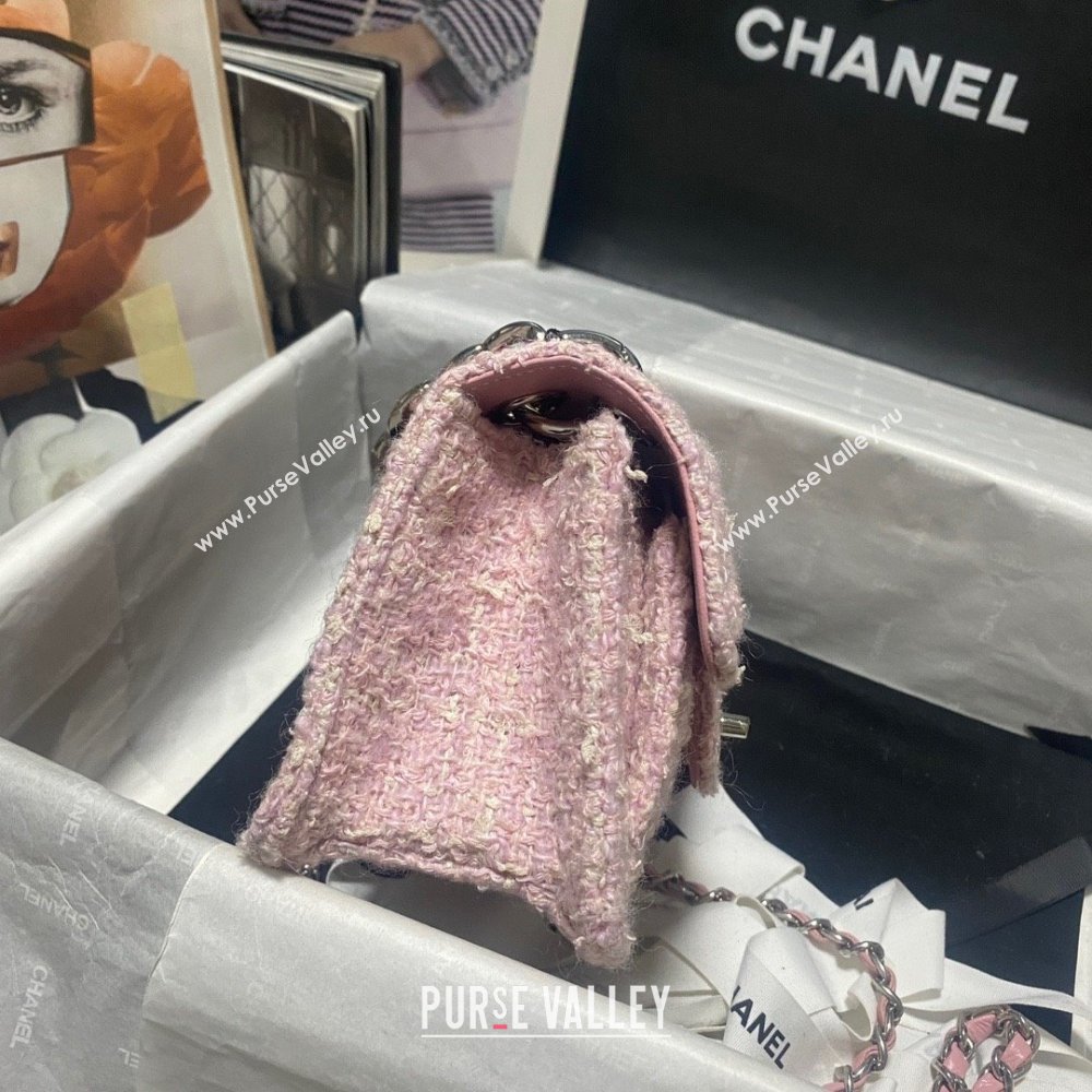 Chanel Tweed Silver-Tone Metal Pink Light Beige Mini Flap Bag AS4051 2023 (JIYUAN-231215-05)