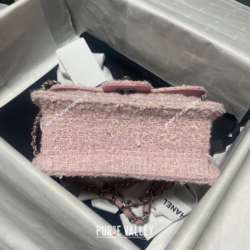 Chanel Tweed Silver-Tone Metal Pink Light Beige Mini Flap Bag AS4051 2023 (JIYUAN-231215-05)