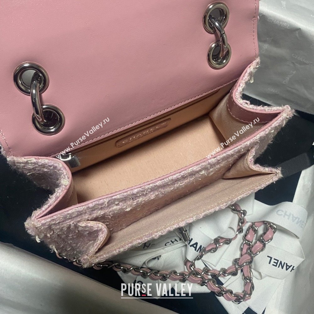 Chanel Tweed Silver-Tone Metal Pink Light Beige Mini Flap Bag AS4051 2023 (JIYUAN-231215-05)
