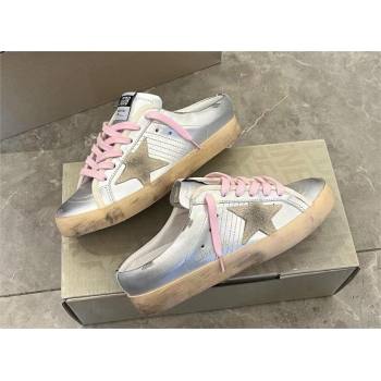 golden goose Super-Star Sabots in silver metallic leather with suede star sneakers 2024 (nono-240129-02)