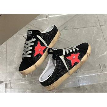 golden goose Super-Star Sabots in black metallic leather with red star sneakers 2024 (danni-240129-07)