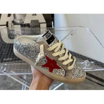 golden goose Super-Star Sabot in silver glitter with red leather star sneakers 2024 (danni-240129-09)