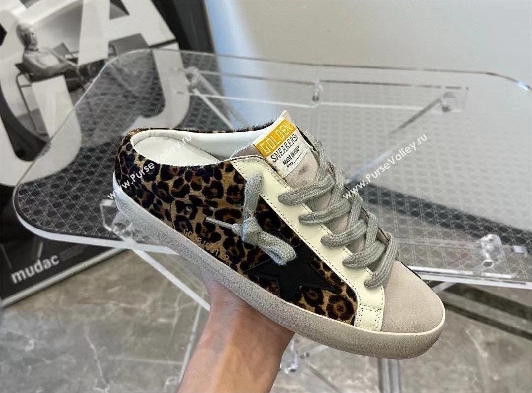 golden goose Super-Star Sabot in leopard print pony skin with black star sneakers 2024 (danni-240129-08)