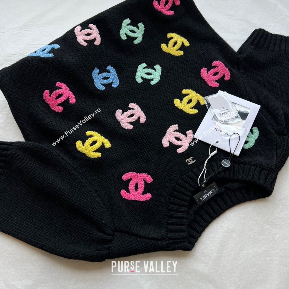 CHANEL CC emboridered KNIT SHORT-SLEEVED SWEATER BLACK 2024 SPRING (QIQI-231214-08)