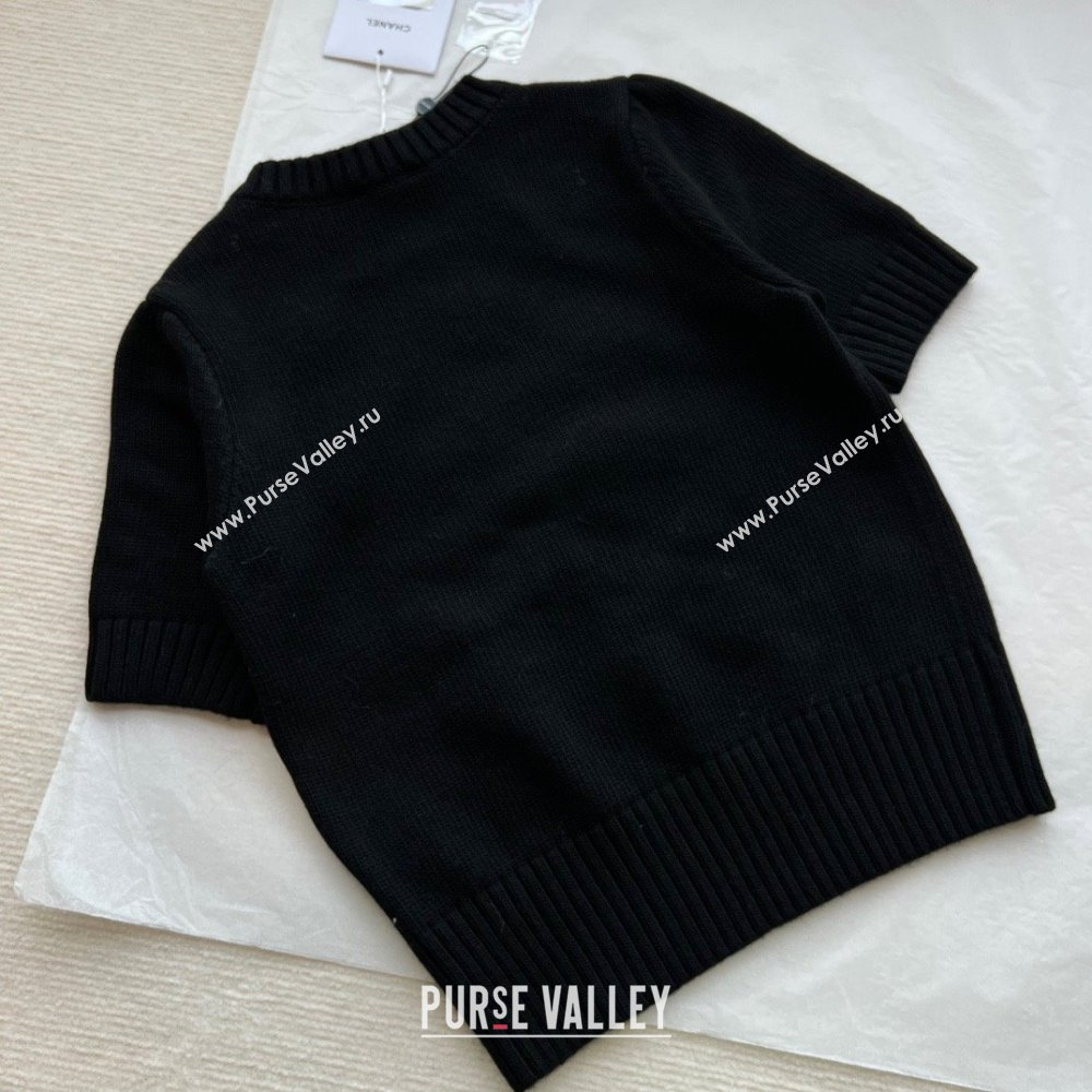 CHANEL CC emboridered KNIT SHORT-SLEEVED SWEATER BLACK 2024 SPRING (QIQI-231214-08)