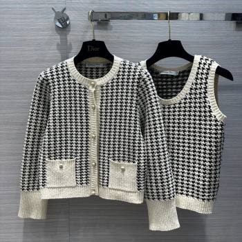 dior Black and White Houndstooth Technical Cotton Knit Twin-Set 2024 SPRING (QIQI-231214-20)