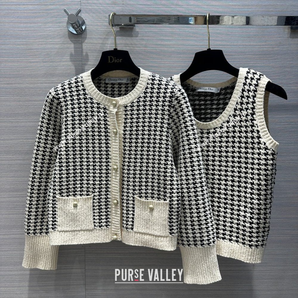 dior Black and White Houndstooth Technical Cotton Knit Twin-Set 2024 SPRING (QIQI-231214-20)