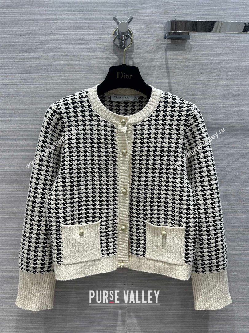 dior Black and White Houndstooth Technical Cotton Knit Twin-Set 2024 SPRING (QIQI-231214-20)