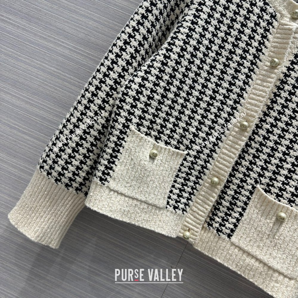 dior Black and White Houndstooth Technical Cotton Knit Twin-Set 2024 SPRING (QIQI-231214-20)