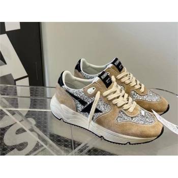 golden goose Running Sole in silver glitter and dove gray suede sneakers 2024 (nono-240129-01)