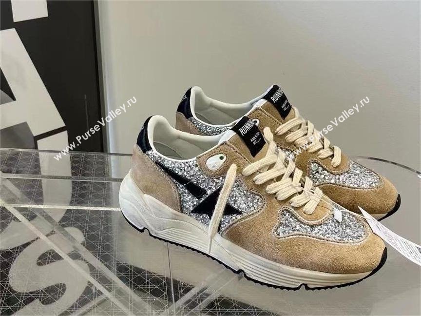 golden goose Running Sole in silver glitter and dove gray suede sneakers 2024 (nono-240129-01)